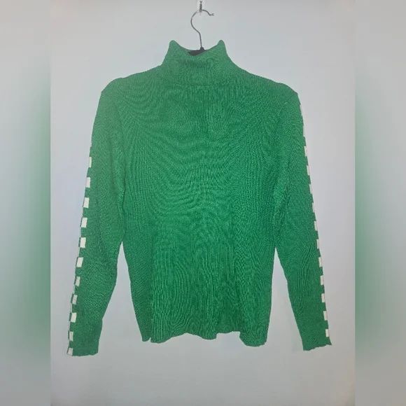Zara Green Turtleneck Sweater with Checkered Sleeves - Picture 2 of 5